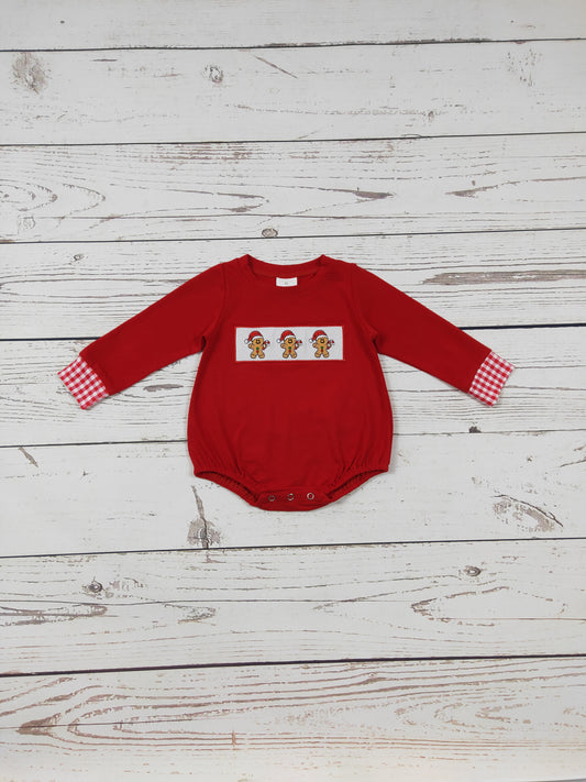 Baby Boys Gingerbread Embroidery Christmas Romper