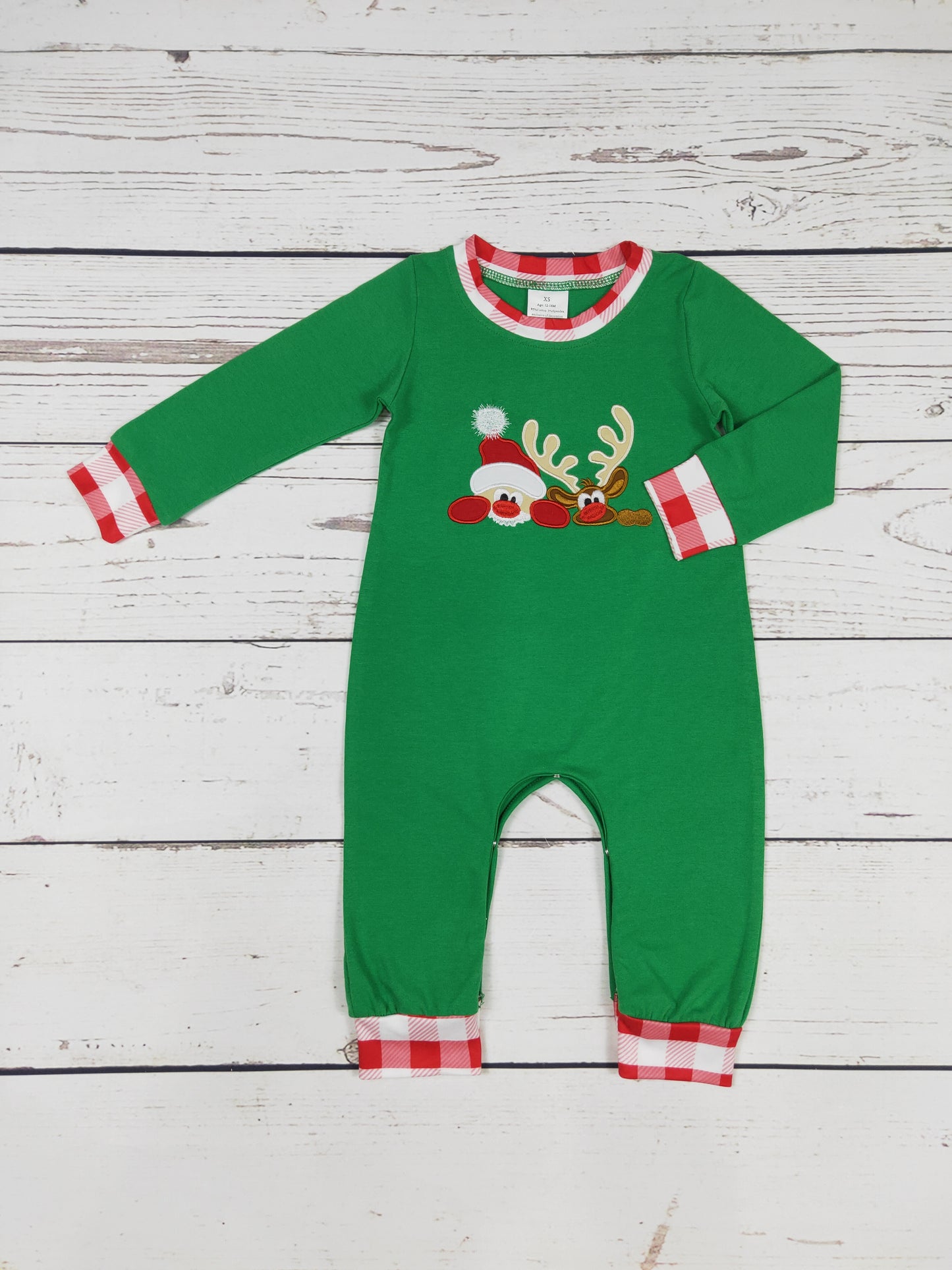Green Deer Appliqué Christmas Baby Romper