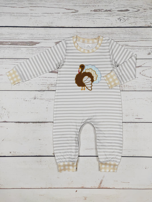 Stripe Thanksgiving Turkey Appliqué Boy Romper