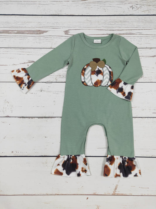 Baby Cow Print Pumpkin Appliqué Romper