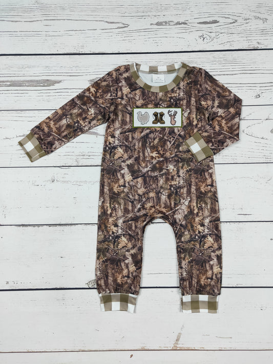 Camouflage Checkered Appliqué Boy Romper