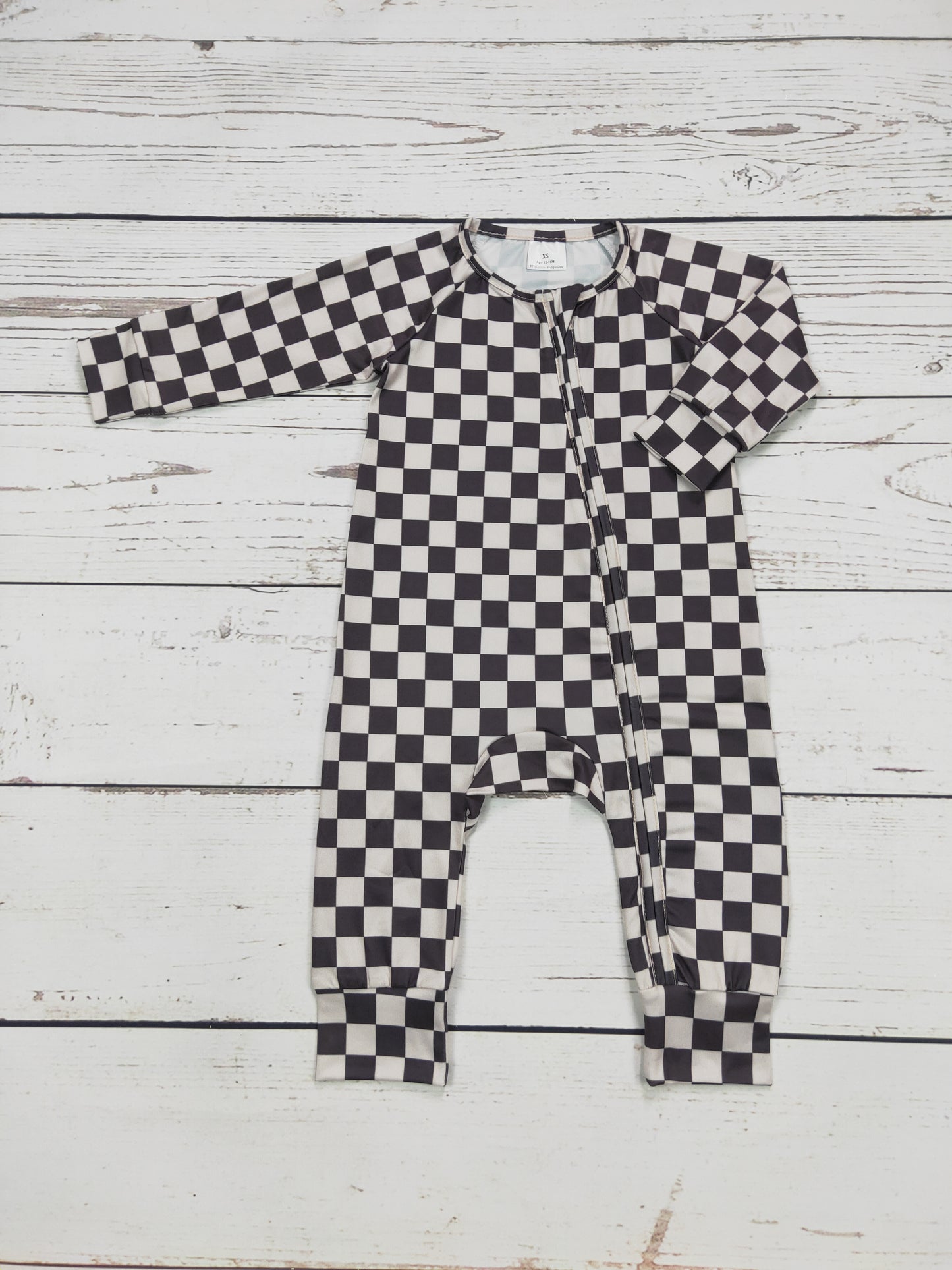 Black Checkered Print Zip Romper