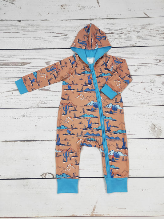 Western Cactus Print Baby Zip Romper