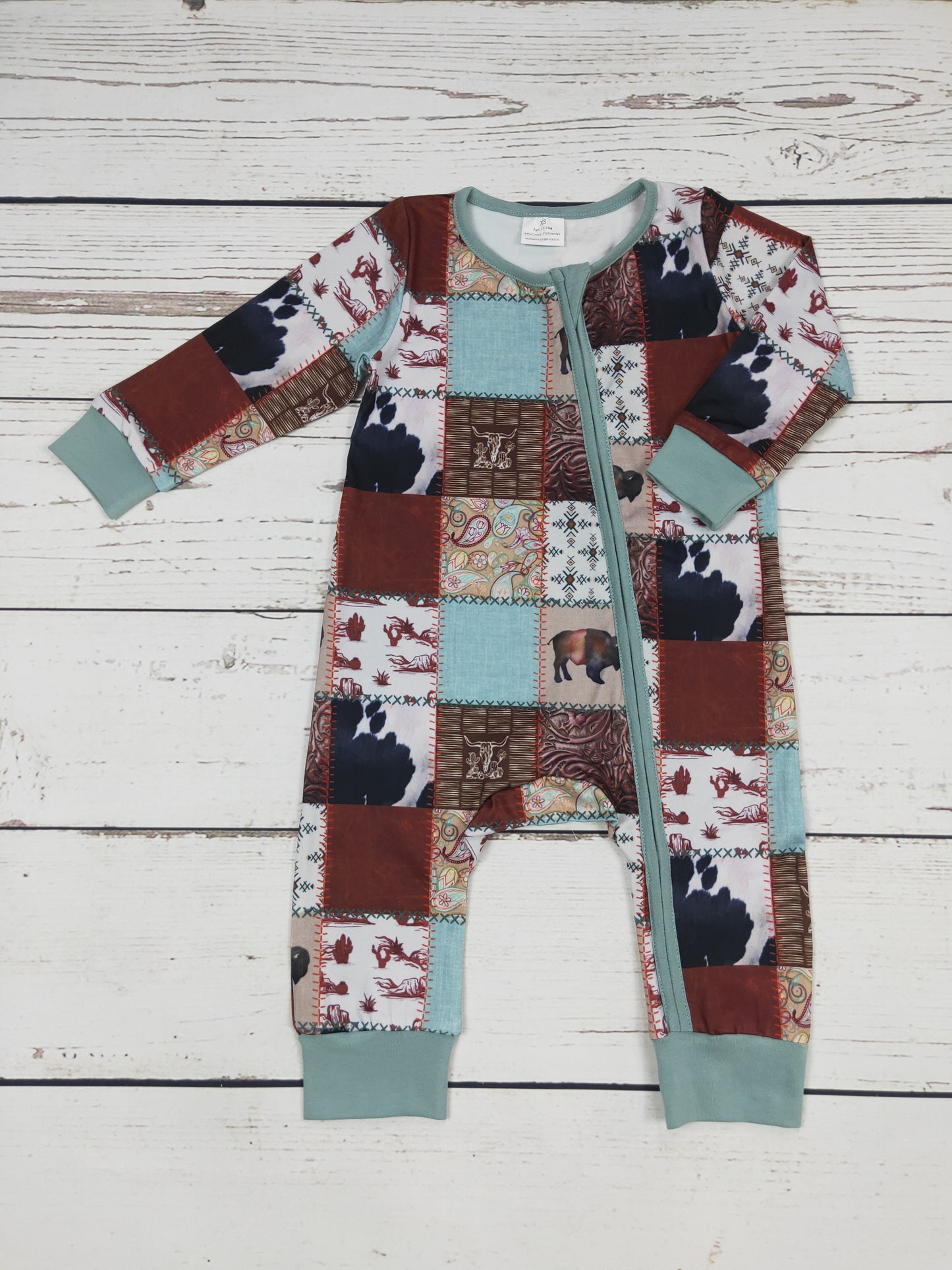 Boy Western Cows Zip Romper