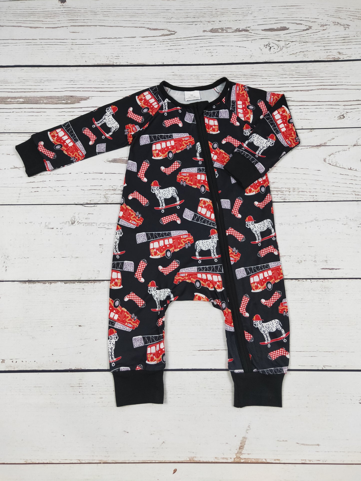 Boy Fire Trucks Zip Romper