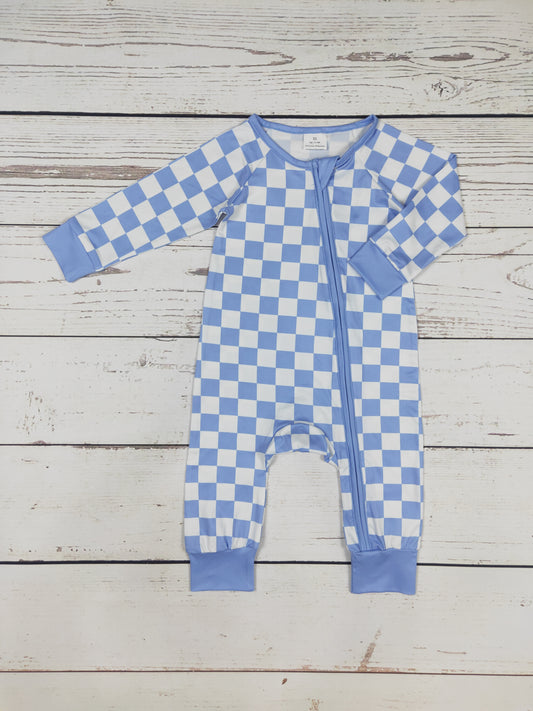 Baby Blue Checkered Zipper Sleeper