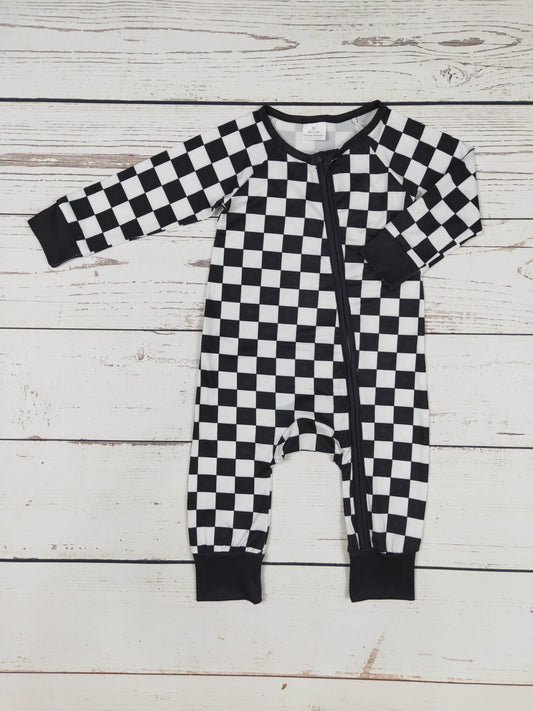 Baby Black Checkered Zipper Sleeper