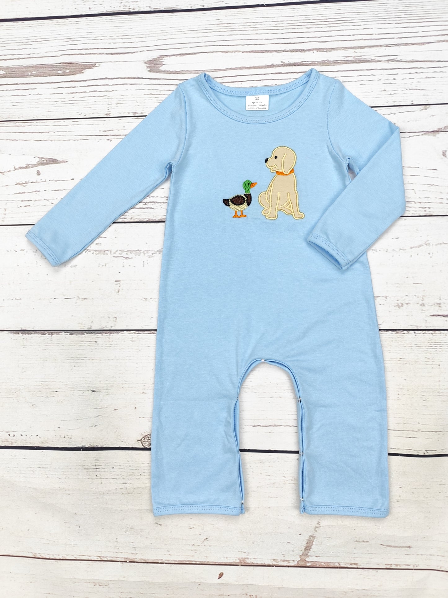Baby Cotton Hunting Dog Appliqué Romper
