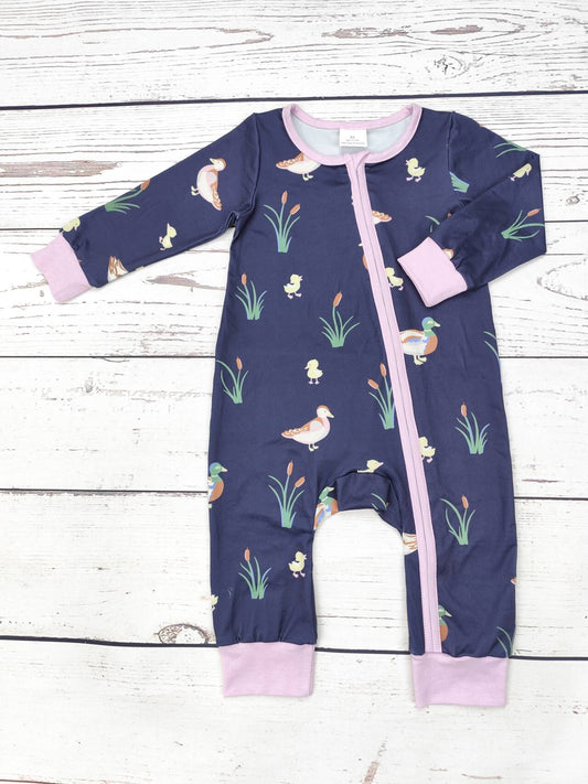 Baby Girl Duck Print Zip Sleeper