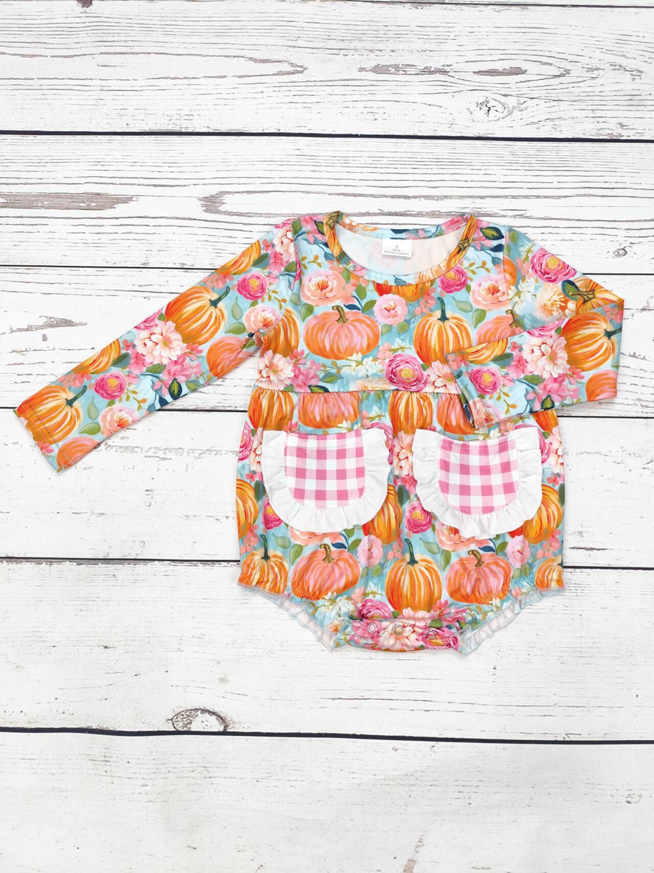 Baby Flower Pumpkin Bubble With Checkered Pockets