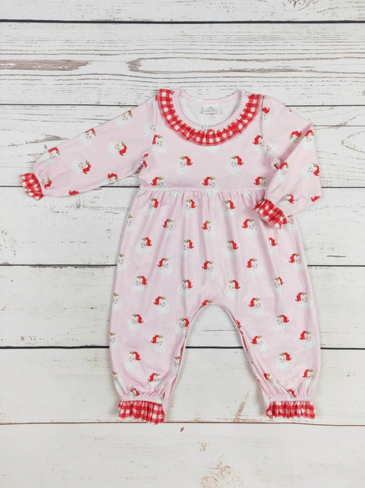 Baby Pink Christmas Romper With Santa Print