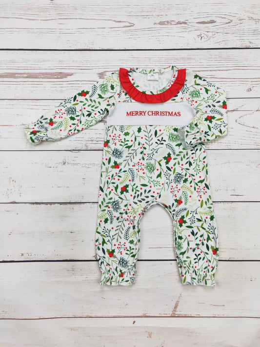 Baby Girl Merry Christmas  Appliqué Romper