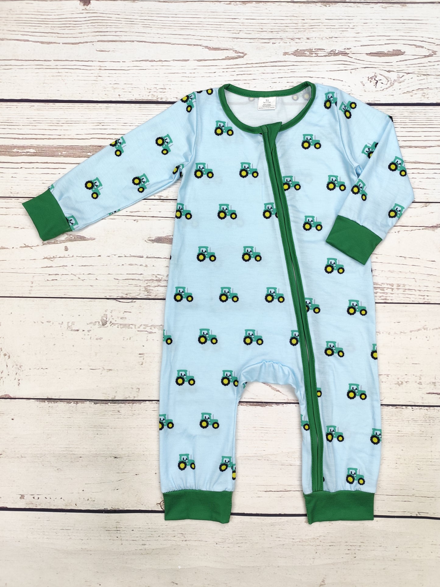 Boy Tractor Print Bamboo Zip Sleeper