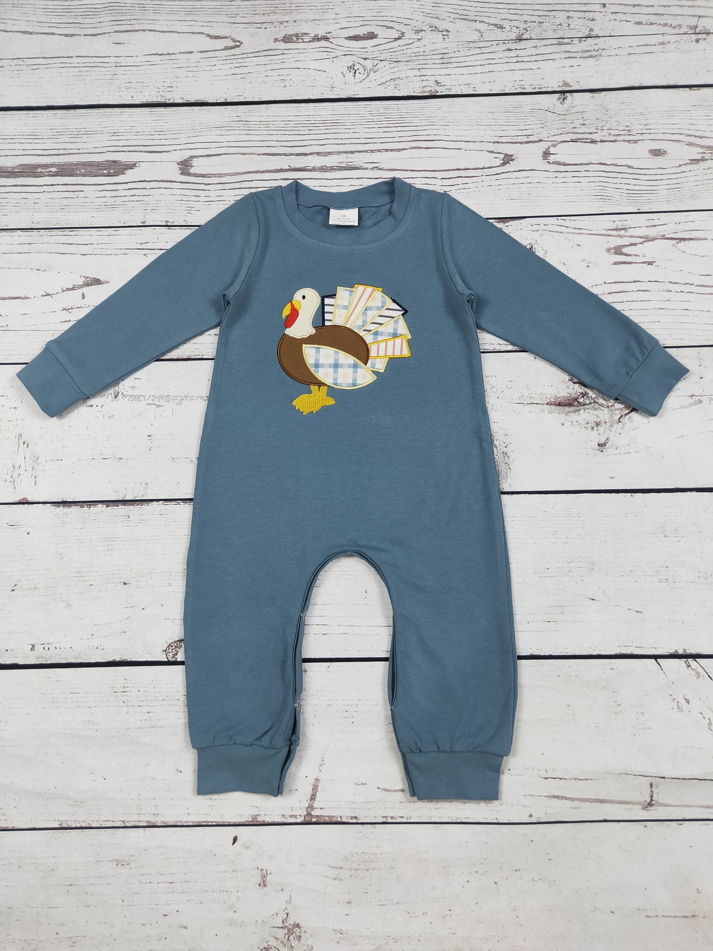 Baby Boy Turkey Appliqué Thanksgiving Day Romper