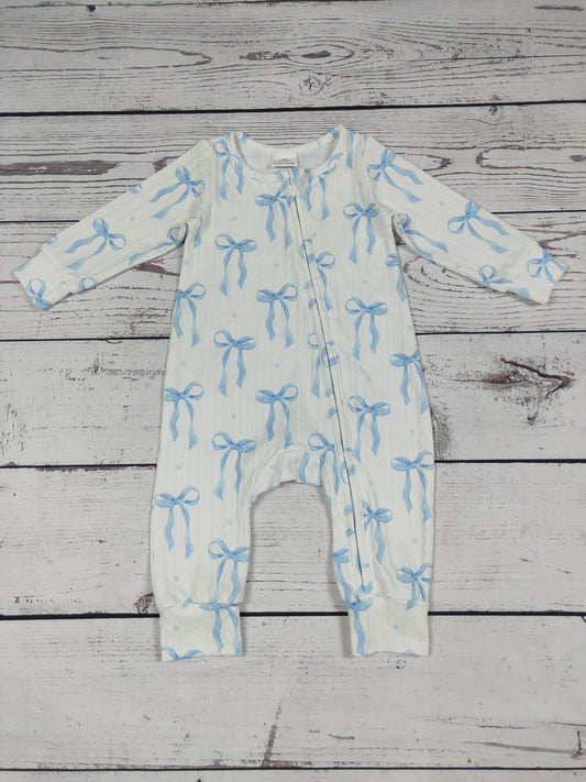 Light Blue Bow Baby Zip Sleeper