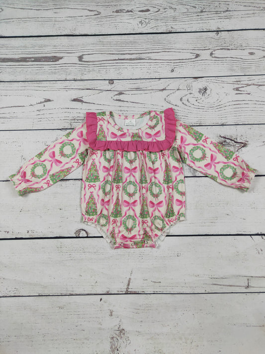 Pink Ruffle Bow Printed Christmas Baby Bubble