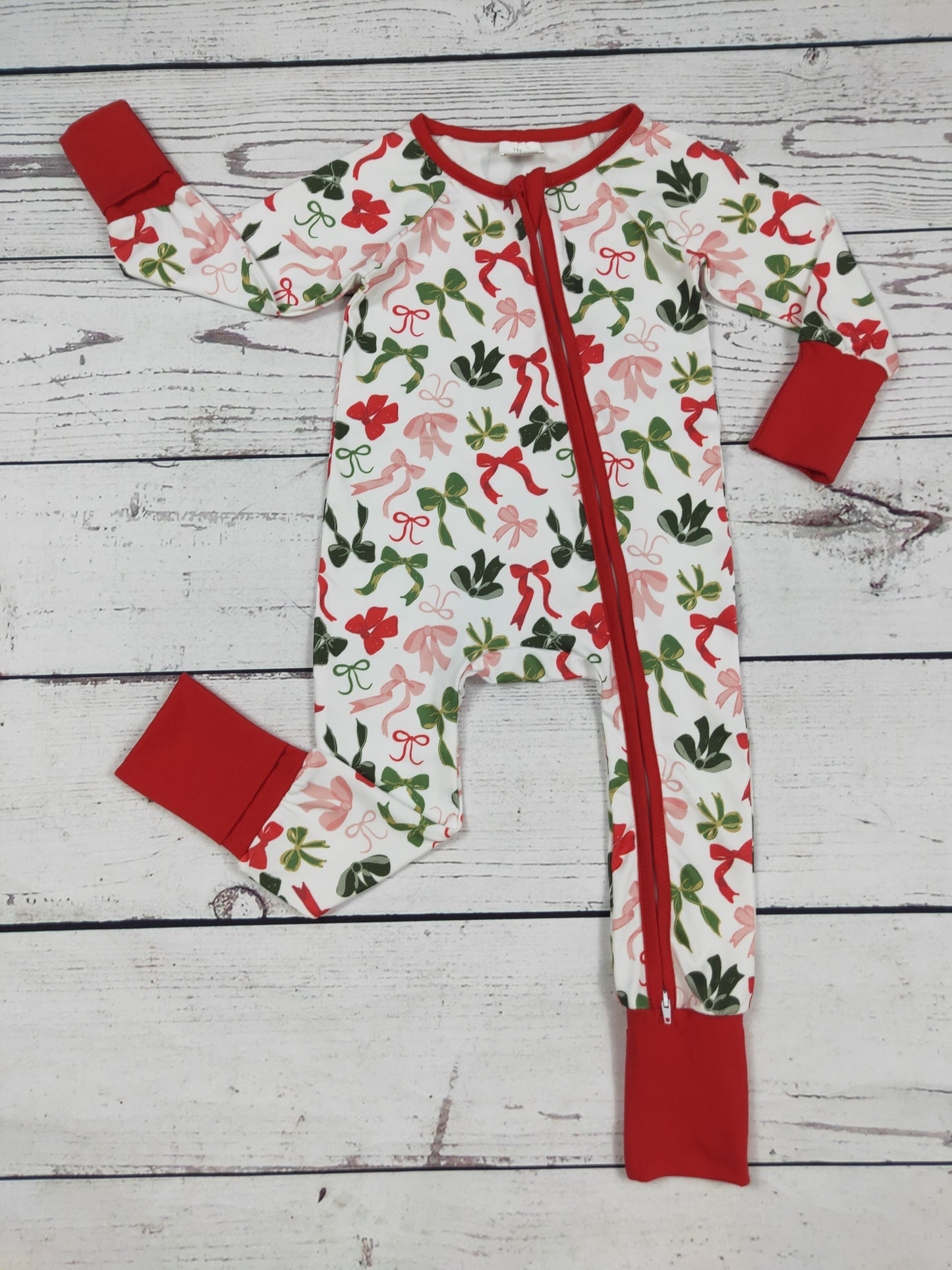 Baby Girl Bow Printed Christmas Zipper Sleeper