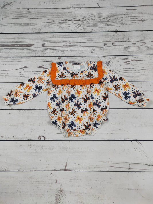 Bow Printed Halloween Baby Girls Bubble