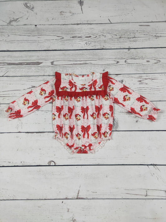 Santa Bow Printed Christmas Baby Bubble