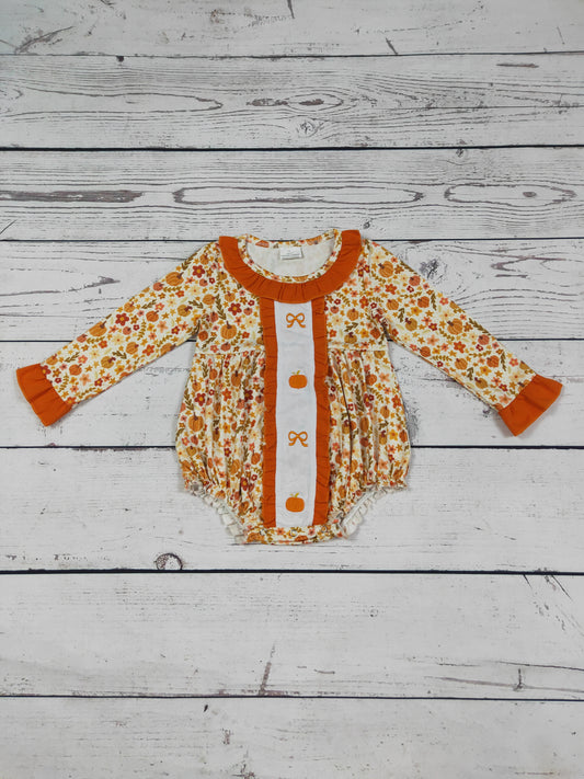 Baby Girl Pumpkin Bow Appliqué Bubble