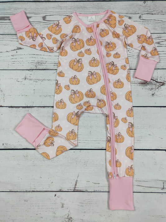 Pumpkin Bow Printed Baby Zipper Sleeper