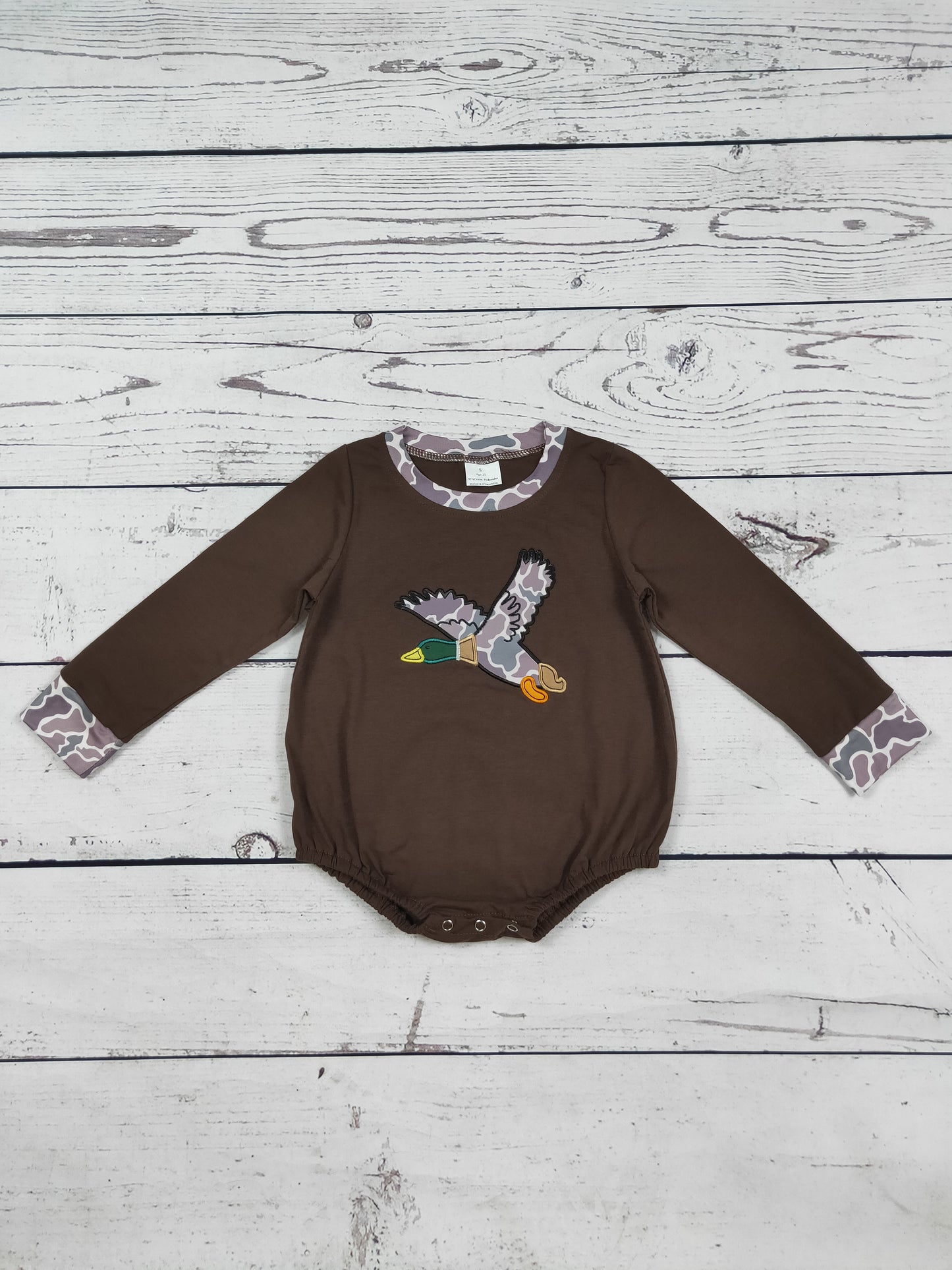 Camo Duck Appliqué Baby Boy Bubble