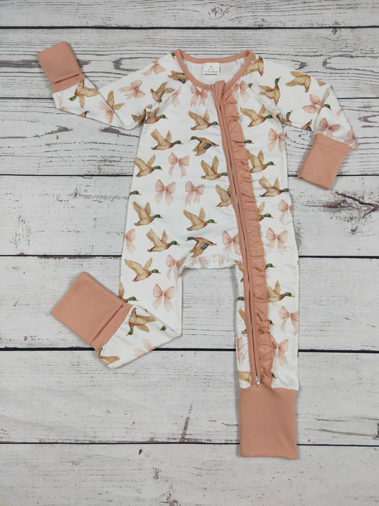 Baby Girls Duck Printed Zipper Sleeper