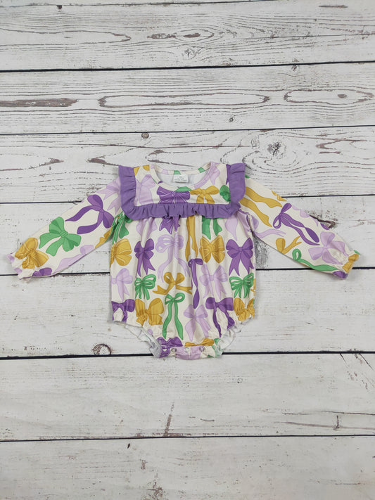 Purple Ruffle Bow Printed Mardi Gras Baby Bubble