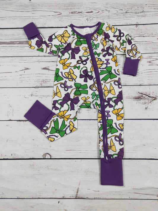 Baby Girls Bows Printed Mardi Gras Sleeper