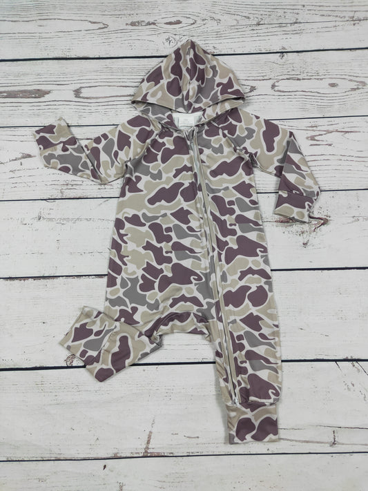 Baby Boys Camouflage Printed Romper With Zipper