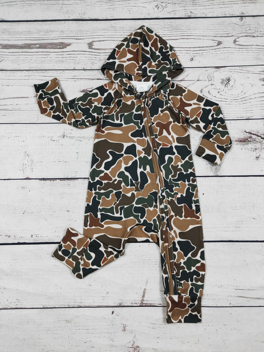 Baby Camouflage Printed Romper With Zipper