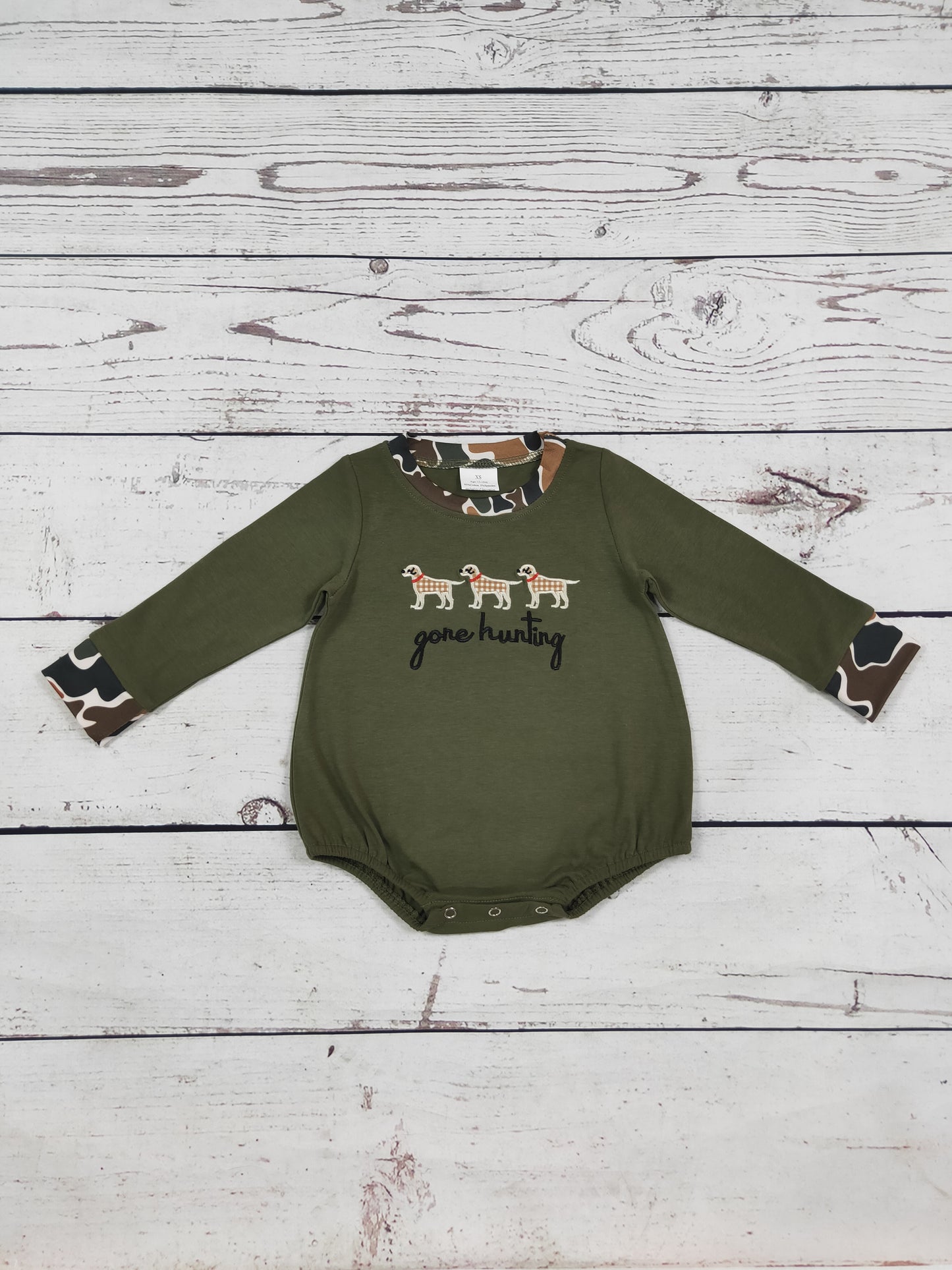 Gone Hunting Appliqué Baby Boy Bubble