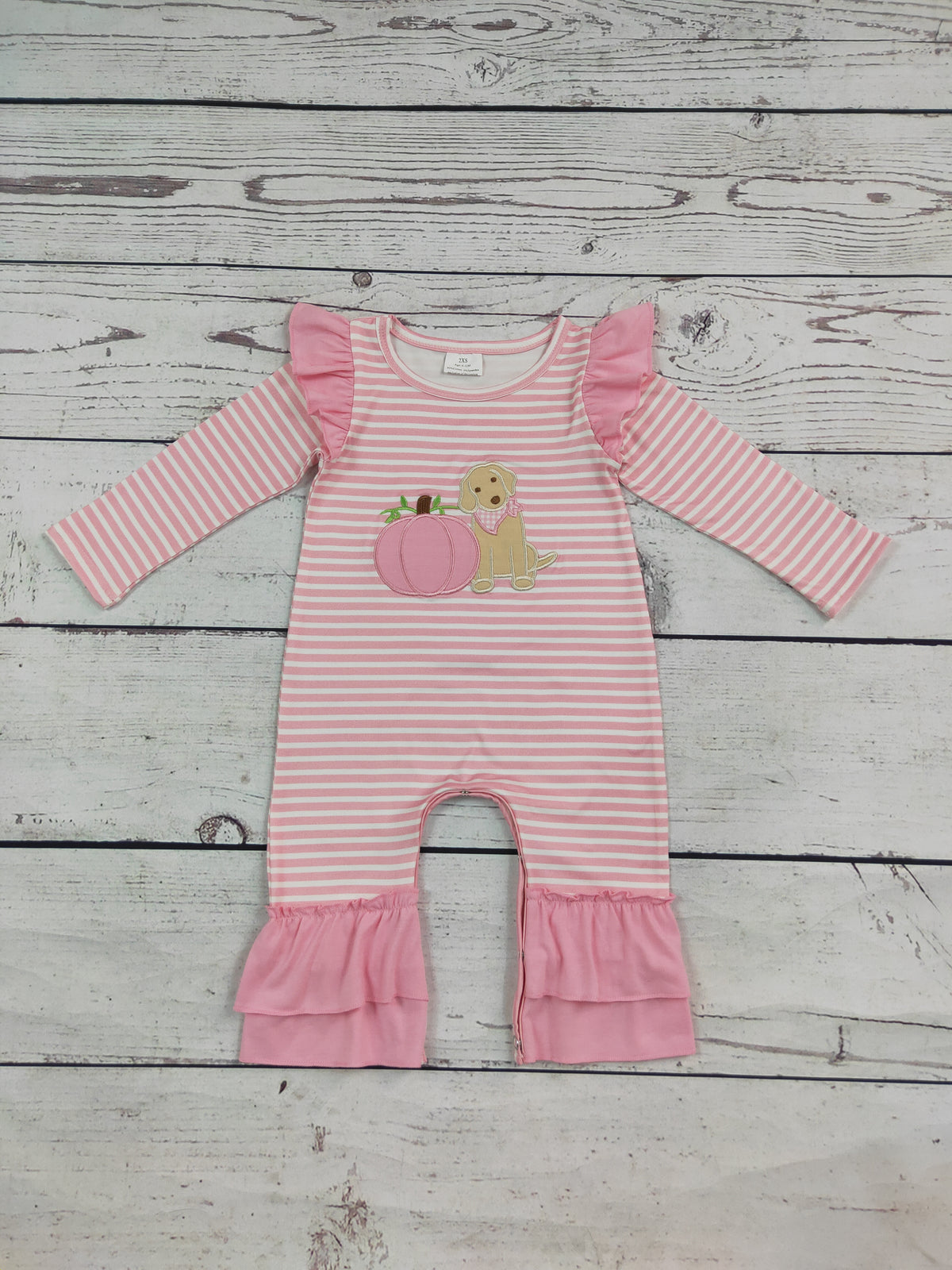 Pumpkin Puppy Appliqué Baby Girl Romper