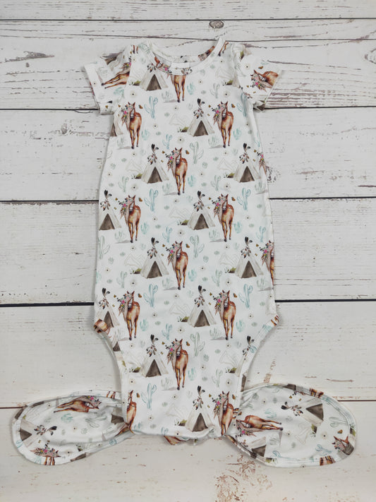 Horse Cactus Printed Infant Babygown