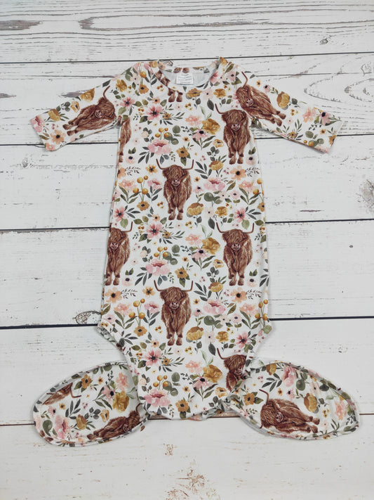 Cows Flower Printed Infant Babygown
