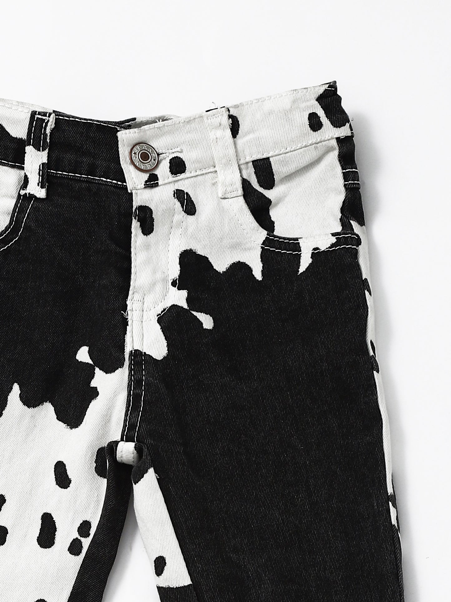 Black Cow Print Double Layer Girls Denim Pants
