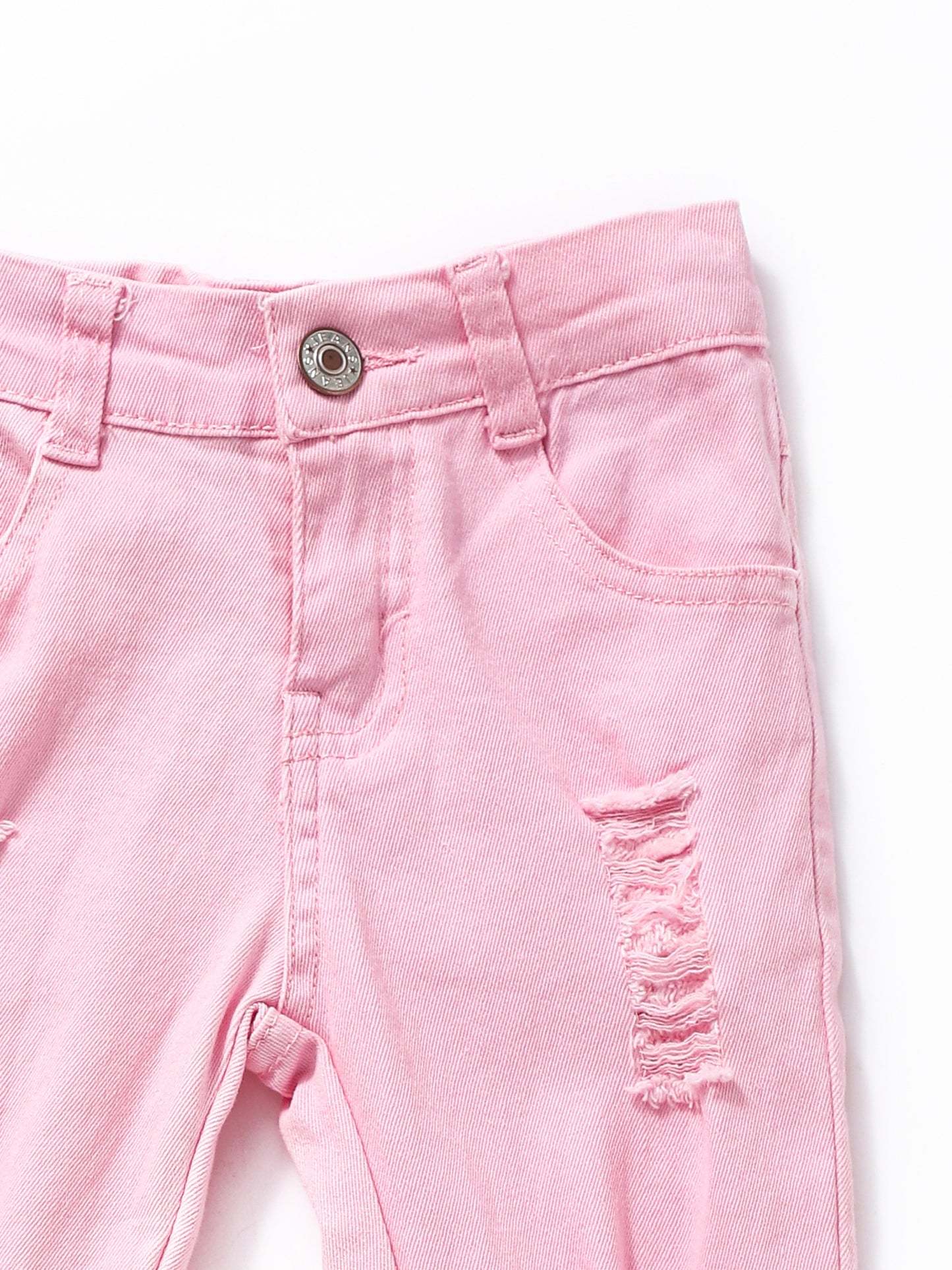 Pink Distressed Double Layer Girls Jeans