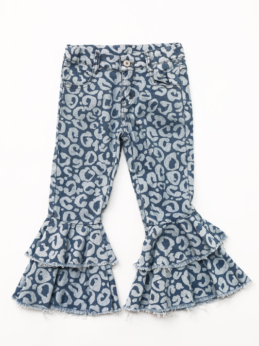 Kids Blue Cheetah Double Layer Jeans