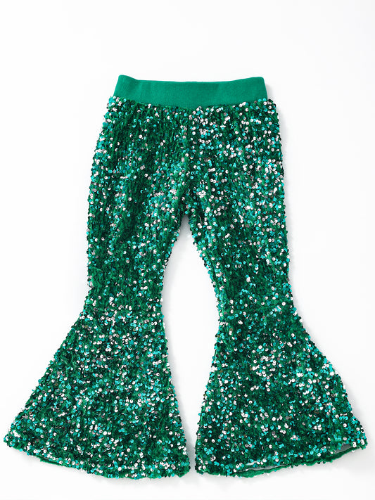 Girls Green Sequin Flare Pants