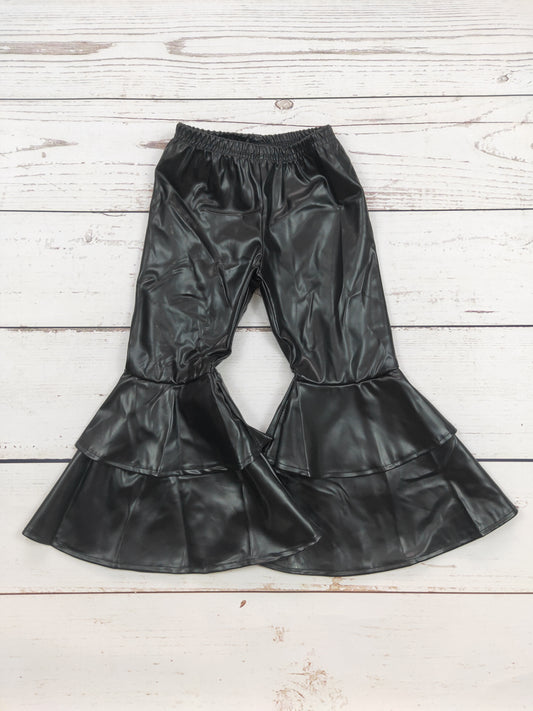 Kids Black Double Layer Leather Pants