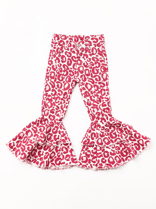 Girls Pink Cheetah Double Layer Jeans