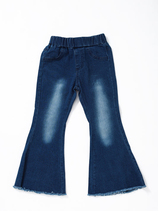 Washed Blue Stretchy Girls Flare Jeans