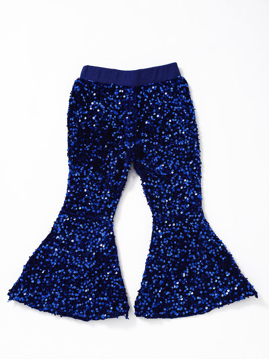 Girls Blue Sequin Flare Pants