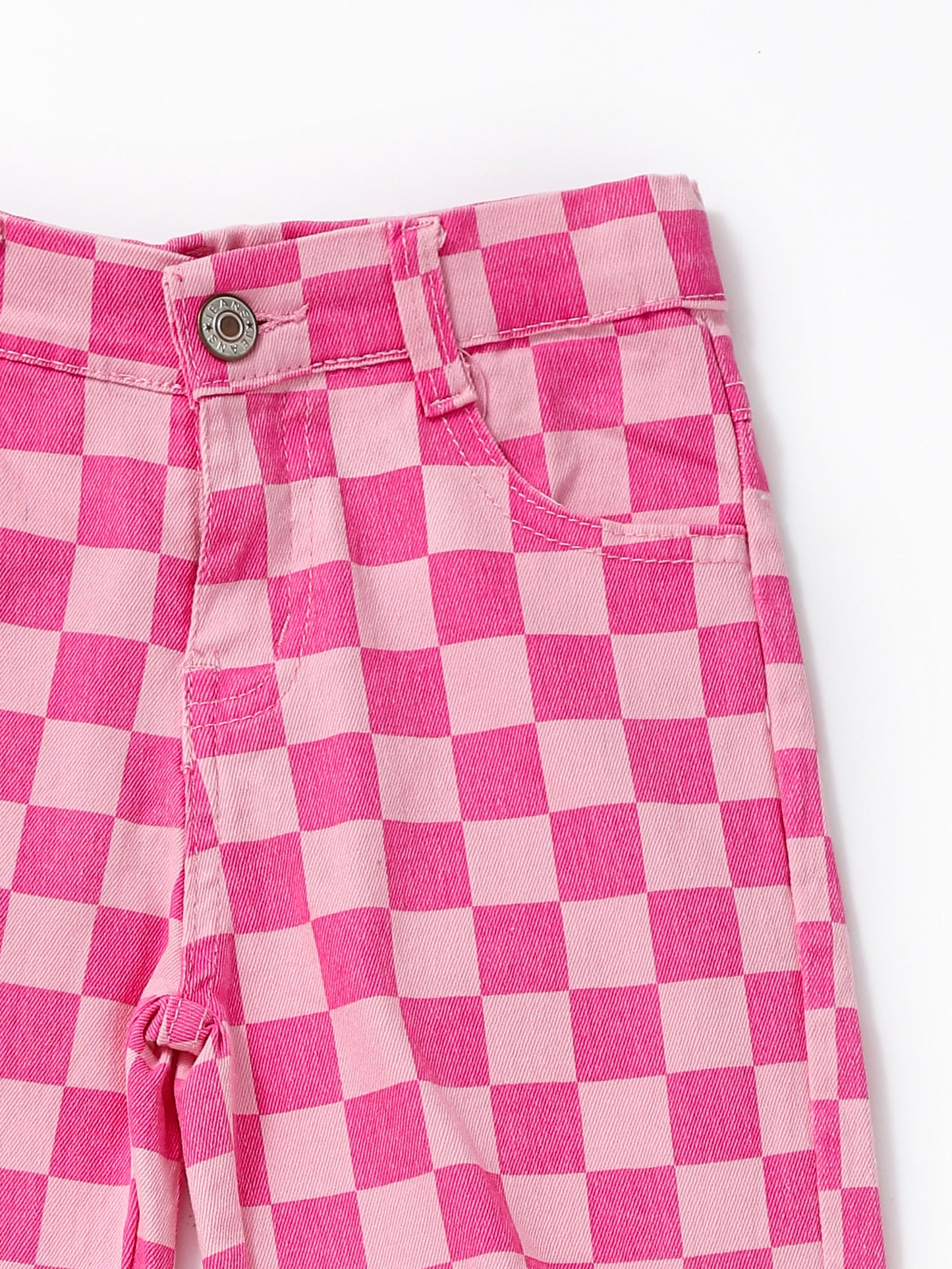 Pink Checkered Girls Jeans