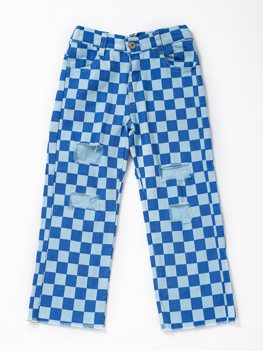Blue Checkered Boys Jeans