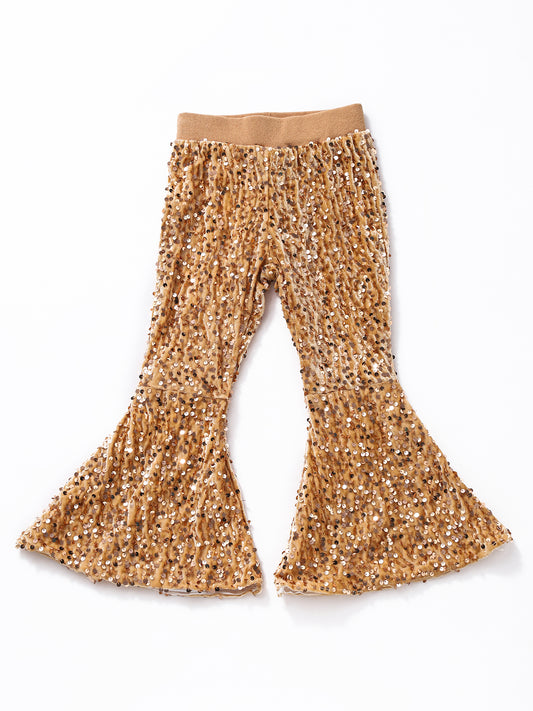 Girls Gold Sequin Flare Pants