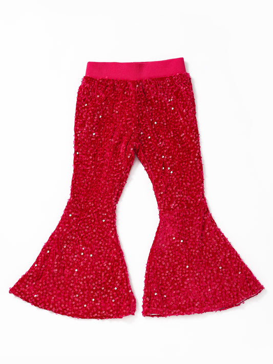 Girls Hot Pink Sequin Flare Pants