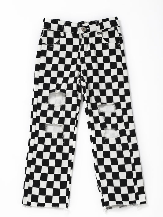 Black Checkered Boys Jeans