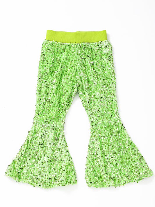Girls Lime Green Sequin Christmas Flare Pants