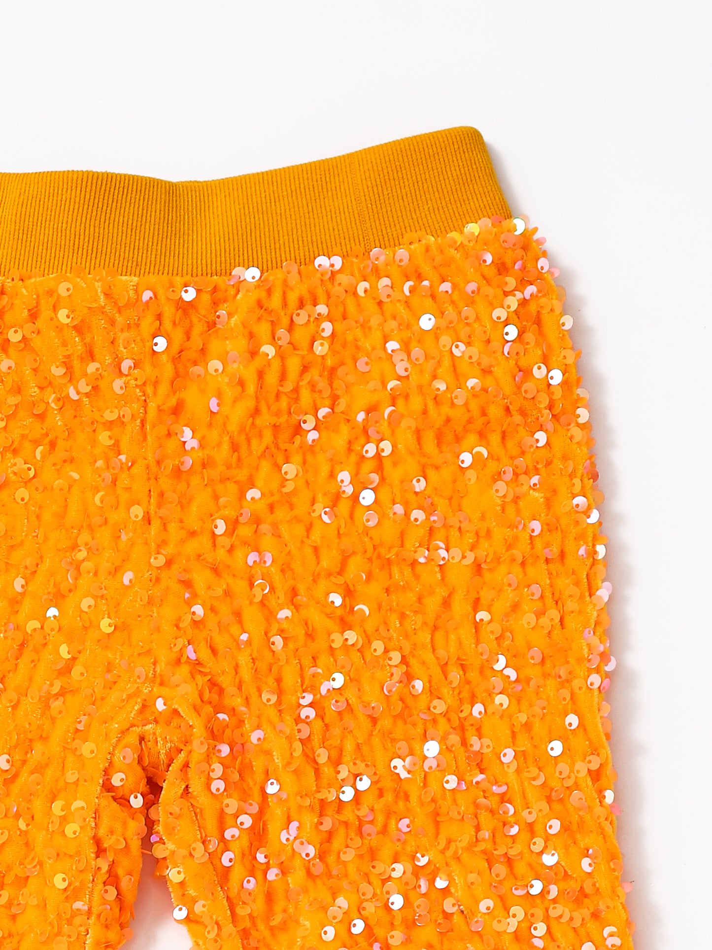 Girls Orange Sequin Flare Pants